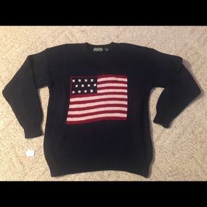 American Eagle Flag Sweater Cable Knit Blue 778